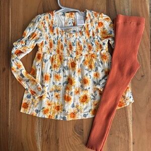 Shabby Chic Floral Top and Rust Leggings Set